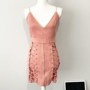 LF Seek the label pink faux suede bodycon corset mini dress size medium